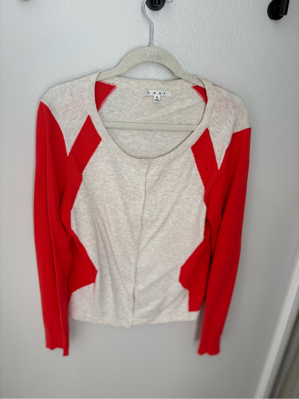 CAbi Red & Cream Colorblock Button-Front Cardigan